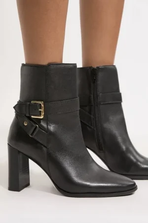 Online Karen Millen Leather Block Heel Buckle Ankle Boot black