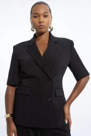 Cheap Karen Millen Plus Size Tailored Short Sleeve Blazer Jacket black