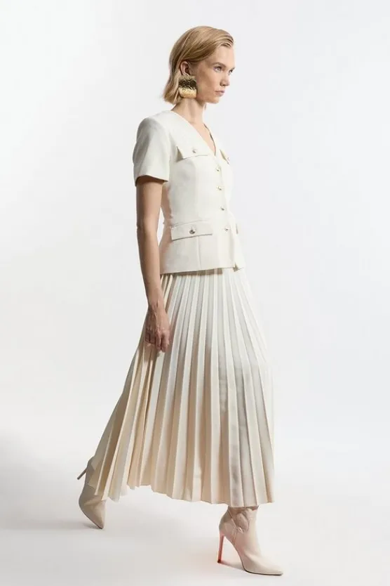 Online Karen Millen Tailored Crepe Tailored Pleated A Line Maxi Dress ivory